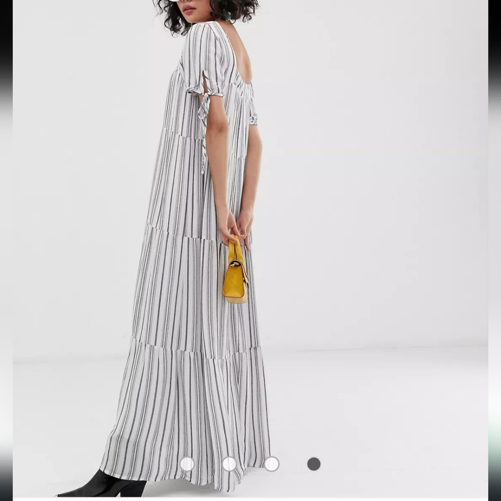 Clad & Cloth All Blue Skies striped lined maxi dress in a size small